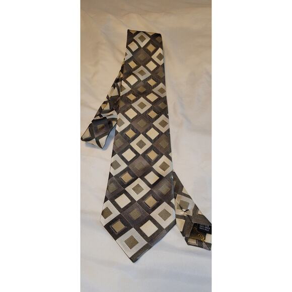 Roberto Villini Collsezione Necktie 58"x4" 100% Silk Tie Geometric Tan Gold - Picture 3 of 8